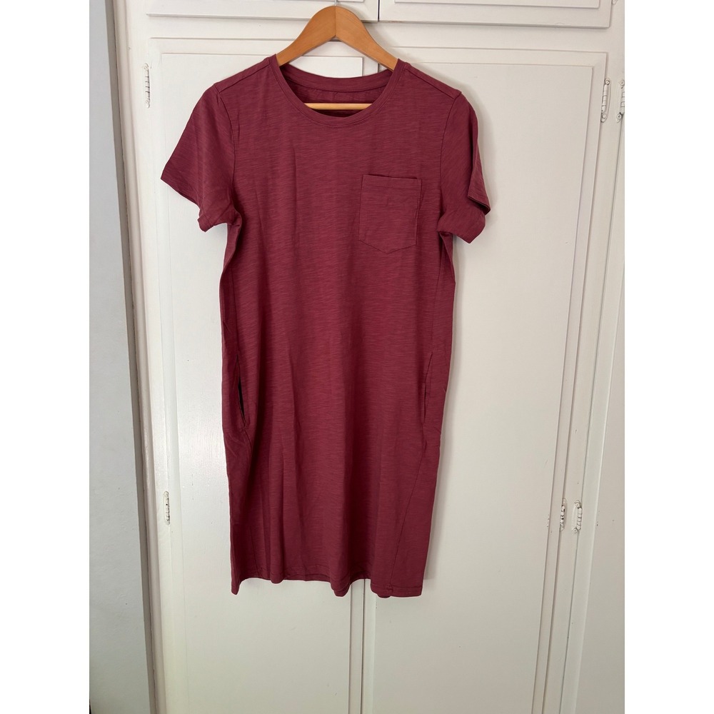 Pact Organic Cotton Pocket T-Shirt Dress Berry Wine Womens Size Medium